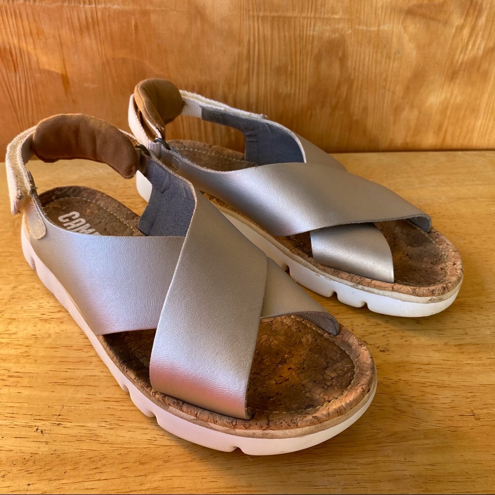 Camper Oruga Platform Cross Strap Leather Sandal